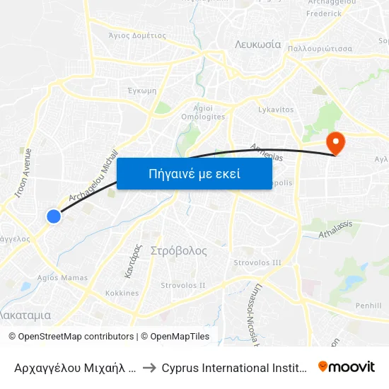 Αρχαγγέλου Μιχαήλ - Λίμνη Μαγκλη to Cyprus International Institute Of Management map