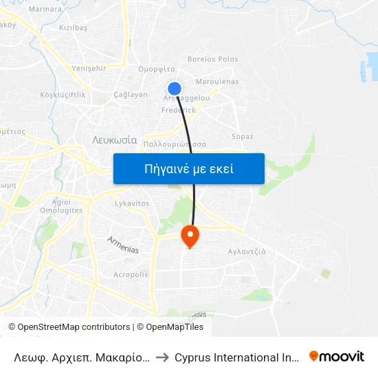 Λεωφ. Αρχιεπ. Μακαρίου Γ - Βασιλέως Παύλου to Cyprus International Institute Of Management map