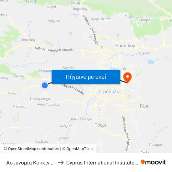 Αστυνομία Κοκκινοτριμιθιάς 1 to Cyprus International Institute Of Management map