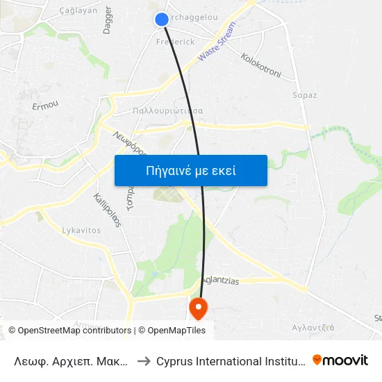 Λεωφ. Αρχιεπ. Μακαρίου Γ - Τήνου to Cyprus International Institute Of Management map