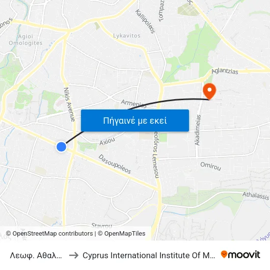 Λεωφ. Αθαλάσσας to Cyprus International Institute Of Management map