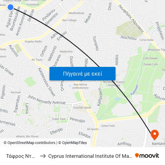 Τάφρος Νταβίλα to Cyprus International Institute Of Management map