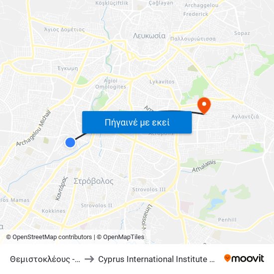 Θεμιστοκλέους to Cyprus International Institute Of Management map