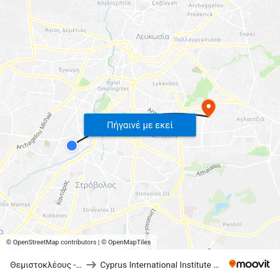 Θεμιστοκλέους - Μουσών to Cyprus International Institute Of Management map
