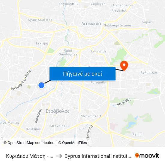 Κυριάκου Μάτση to Cyprus International Institute Of Management map