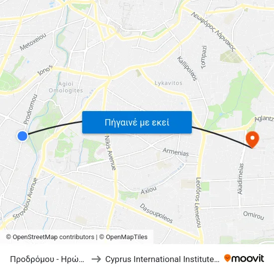 Προδρόμου - Ηρώδου Αττικού to Cyprus International Institute Of Management map