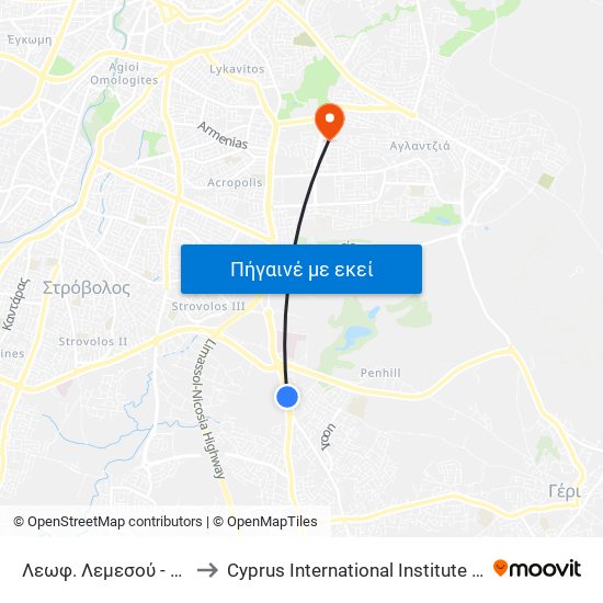 Λεωφ. Λεμεσού - Αθαλάσσης to Cyprus International Institute Of Management map