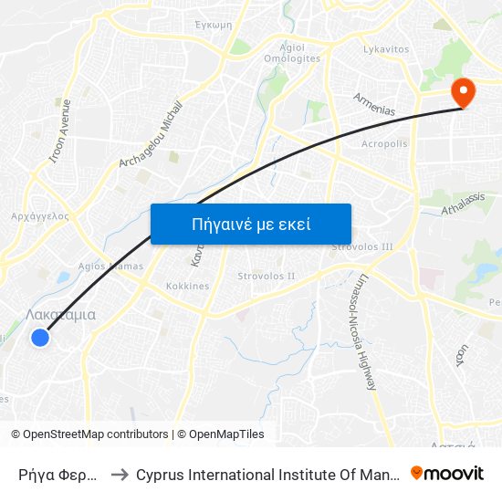 Ρήγα Φεραίου to Cyprus International Institute Of Management map