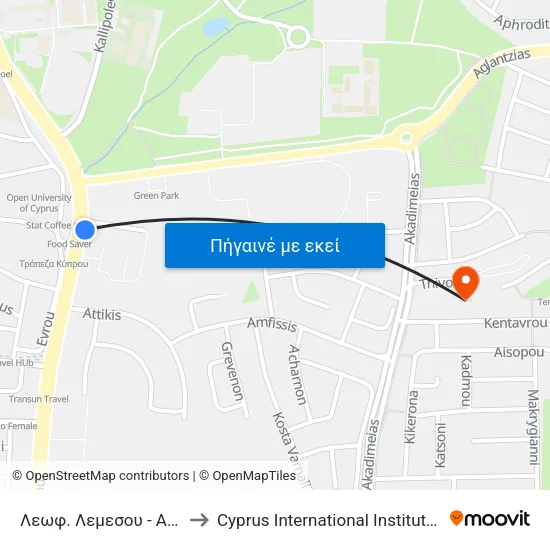 Λεωφ. Λεμεσου - Αλφα Τράπεζα to Cyprus International Institute Of Management map