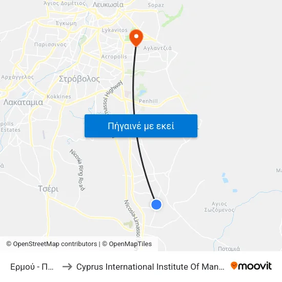 Ερμού - Πηγής to Cyprus International Institute Of Management map