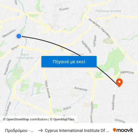 Προδρόμου - Φωτίου to Cyprus International Institute Of Management map