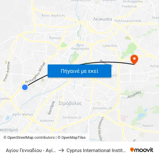 Αγίου Γενναδίου - Αγίου Αυγουστίνου to Cyprus International Institute Of Management map