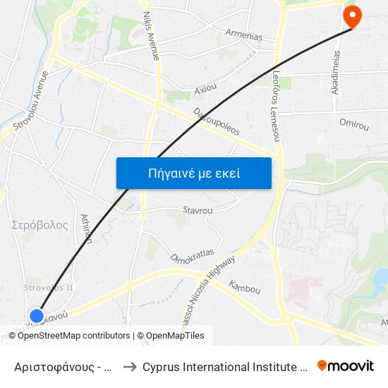 Αριστοφάνους to Cyprus International Institute Of Management map