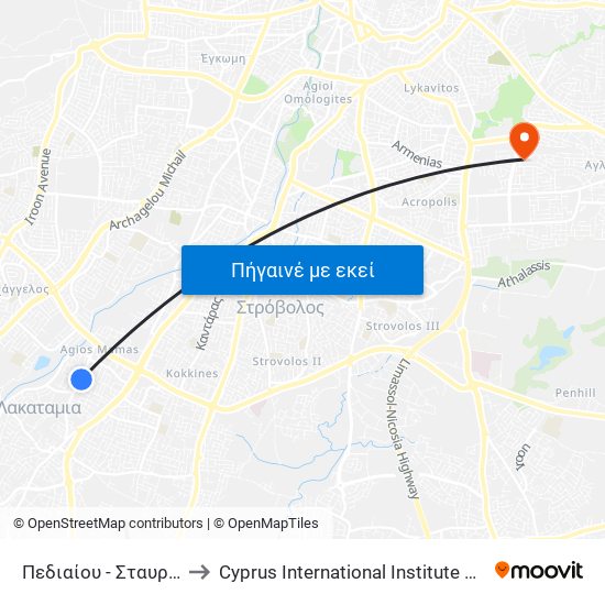 Πεδιαίου to Cyprus International Institute Of Management map