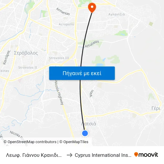 Λεωφ. Γιάννου Κρανιδιώτη - Μιχαήλ Καραολή to Cyprus International Institute Of Management map