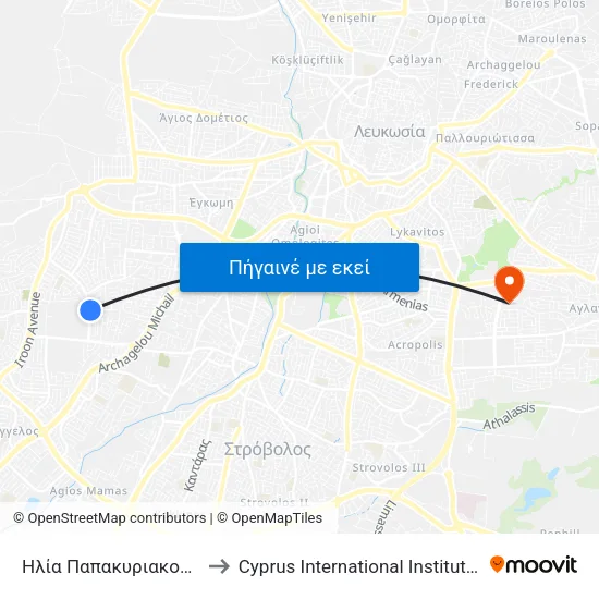 Ηλία Παπακυριακού - Αφροδίτης to Cyprus International Institute Of Management map