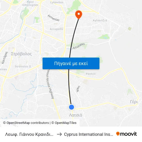 Λεωφ. Γιάννου Κρανιδιώτη - Αγίου Γεωργίου to Cyprus International Institute Of Management map