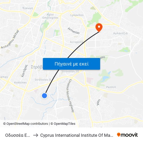 Οδυσσέα Ελύτη to Cyprus International Institute Of Management map