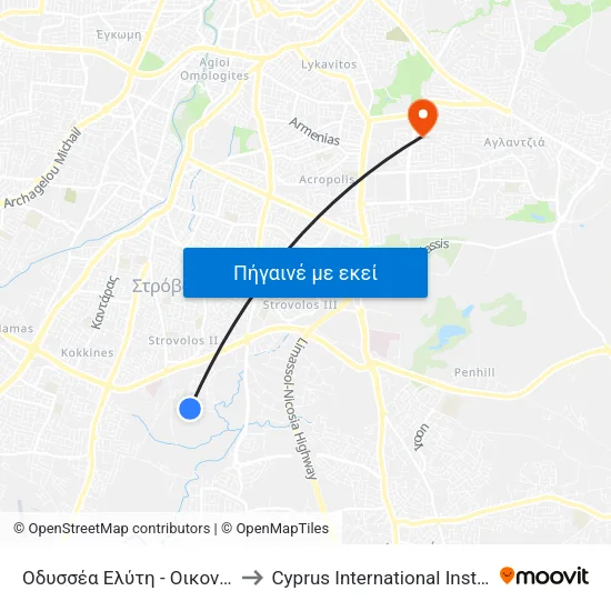 Οδυσσέα Ελύτη - Οικονόμου Κωνσταντίνου to Cyprus International Institute Of Management map