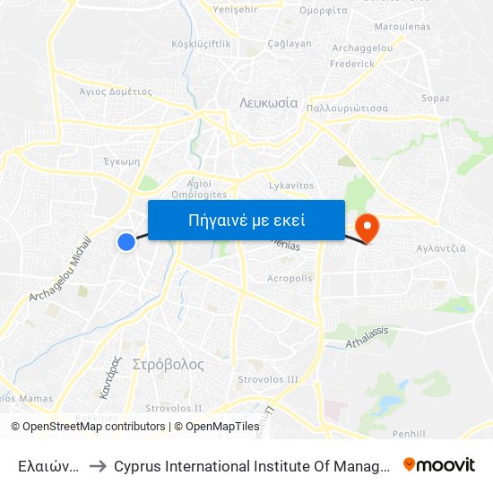 Ελαιώνων to Cyprus International Institute Of Management map