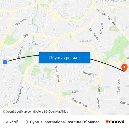Κυκλάδων to Cyprus International Institute Of Management map