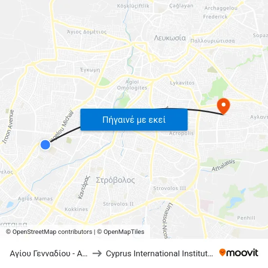 Αγίου Γενναδίου - Αγίου Αλεξίου to Cyprus International Institute Of Management map