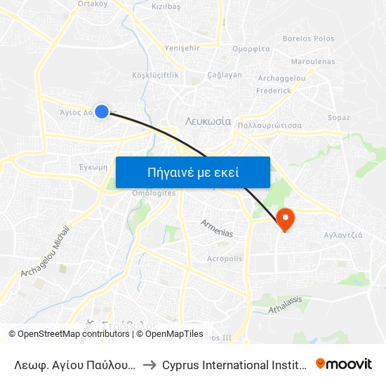 Λεωφ. Αγίου Παύλου to Cyprus International Institute Of Management map