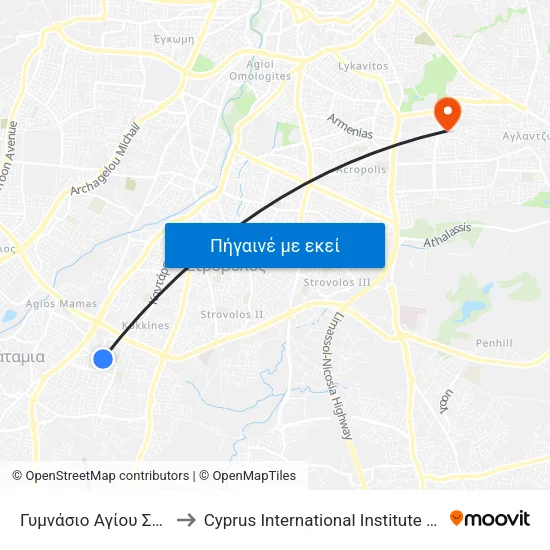 Γυμνάσιο Αγίου Στυλιανού 1 to Cyprus International Institute Of Management map