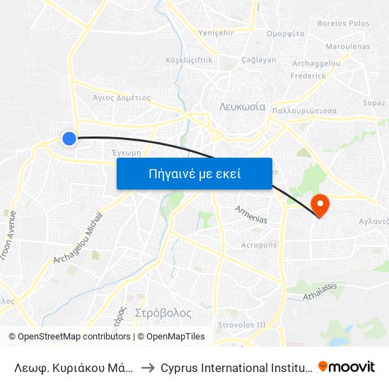 Λεωφ. Κυριάκου Μάτση - Coca Cola to Cyprus International Institute Of Management map