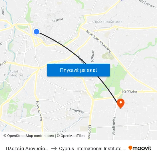 Πλατεία Διονυσίου Σολωμού to Cyprus International Institute Of Management map