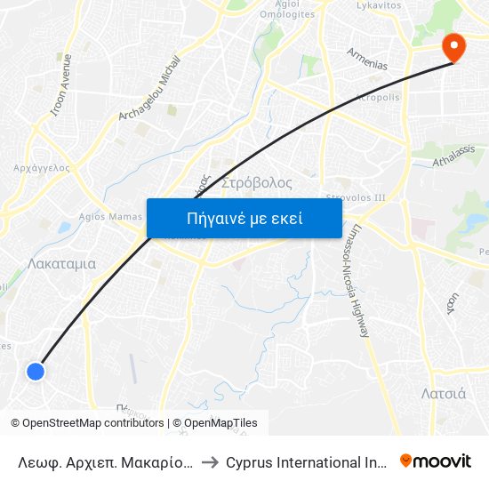Λεωφ. Αρχιεπ. Μακαρίου Γ - Αρχιεπ. Κυπριανού to Cyprus International Institute Of Management map