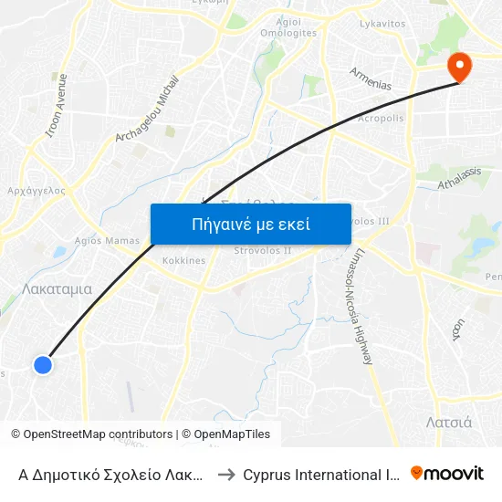 Α Δημοτικό Σχολείο Λακατάμειας - Αγ. Παρασκευής 2 to Cyprus International Institute Of Management map