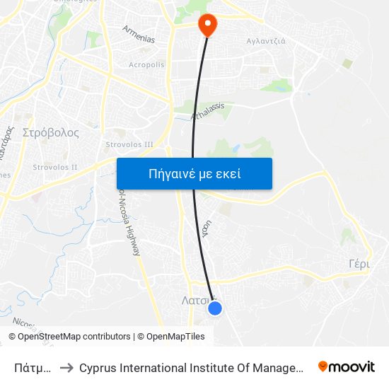 Πάτμου to Cyprus International Institute Of Management map