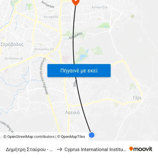 Δημήτρη Σταύρου - Sporting Club 2 to Cyprus International Institute Of Management map