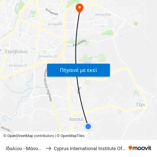 Ιδαλίου - Μάνου Λοΐζου to Cyprus International Institute Of Management map