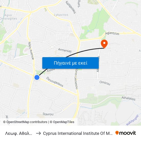 Λεωφ. Αθαλάσσας to Cyprus International Institute Of Management map