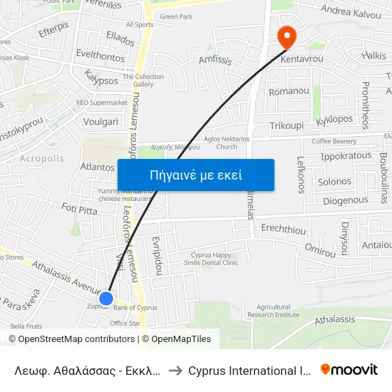 Λεωφ. Αθαλάσσας - Εκκλησία Αποστόλου Βαρνάβα 2 to Cyprus International Institute Of Management map