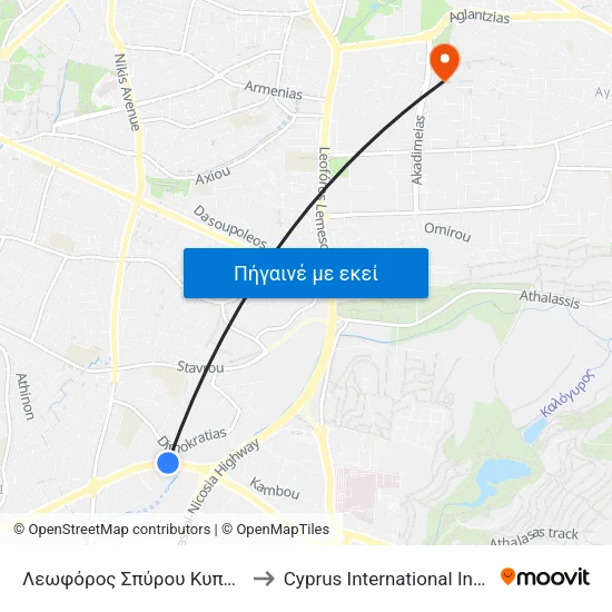 Λεωφόρος Σπύρου Κυπριανού - Άγιος Θέρισσος to Cyprus International Institute Of Management map