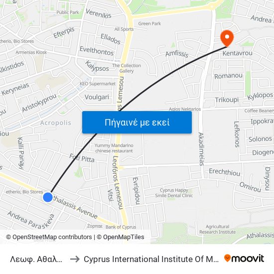 Λεωφ. Αθαλάσσας to Cyprus International Institute Of Management map