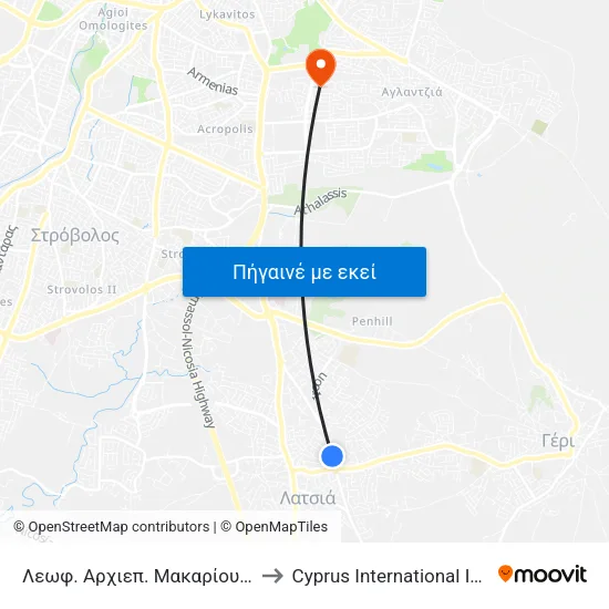 Λεωφ. Αρχιεπ. Μακαρίου Γ - Παναγίας Μελανδρίνας to Cyprus International Institute Of Management map