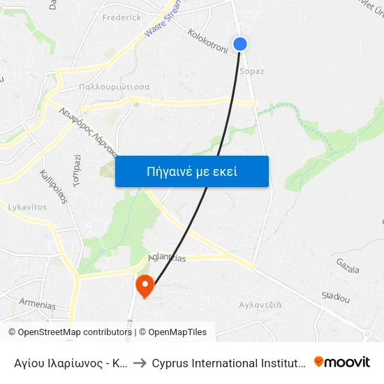 Αγίου Ιλαρίωνος - Κολοκοτρώνη to Cyprus International Institute Of Management map