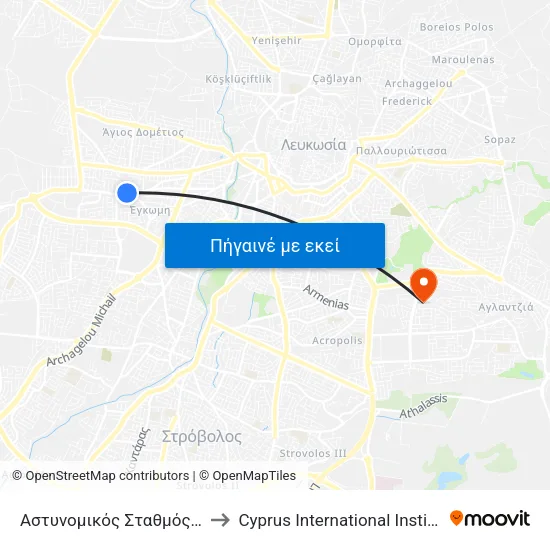 Αστυνομικός Σταθμός Αγίου Δομετίου 1 to Cyprus International Institute Of Management map