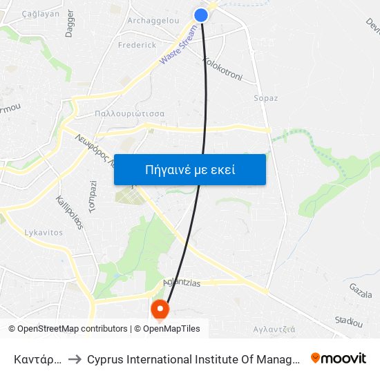 Καντάρας to Cyprus International Institute Of Management map