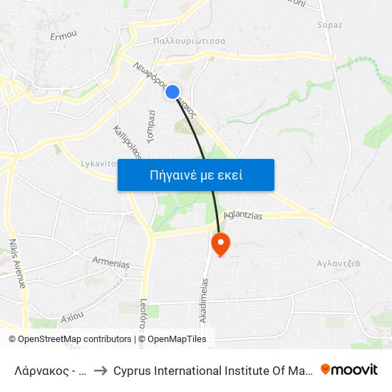 Λάρνακος - Διός to Cyprus International Institute Of Management map