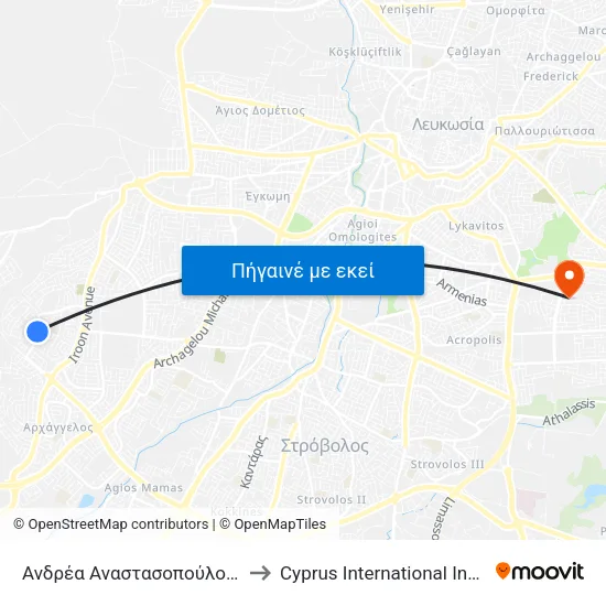 Ανδρέα Αναστασοπούλου - Στέφανου Γιαννακού to Cyprus International Institute Of Management map