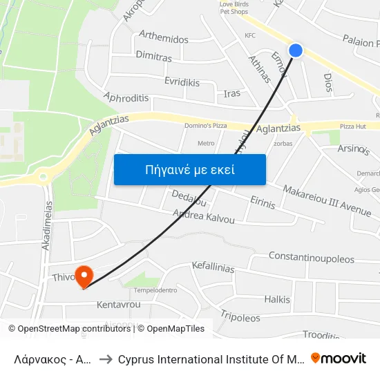 Λάρνακος - Αθηνάς to Cyprus International Institute Of Management map
