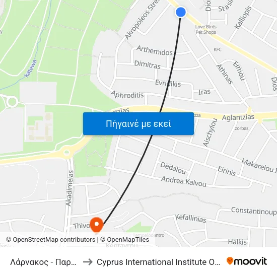 Λάρνακος - Παρθενώνος to Cyprus International Institute Of Management map
