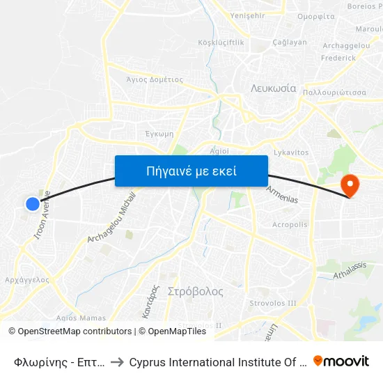 Φλωρίνης - Επτανήσου to Cyprus International Institute Of Management map