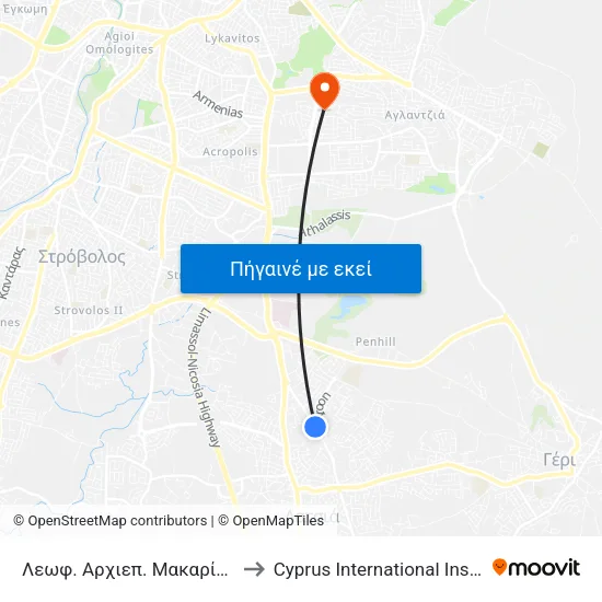 Λεωφ. Αρχιεπ. Μακαρίου Γ - Νίκου Ευαγόρου to Cyprus International Institute Of Management map