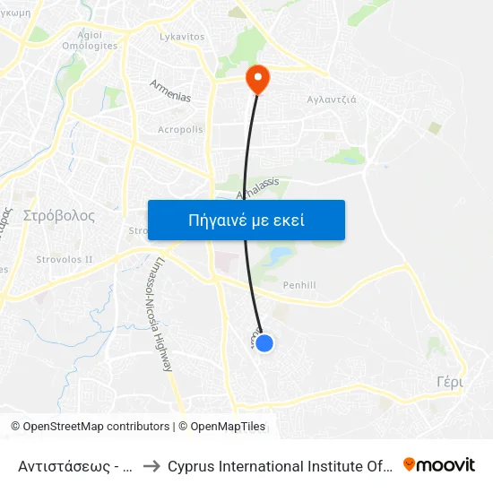 Αντιστάσεως - Δαναών to Cyprus International Institute Of Management map